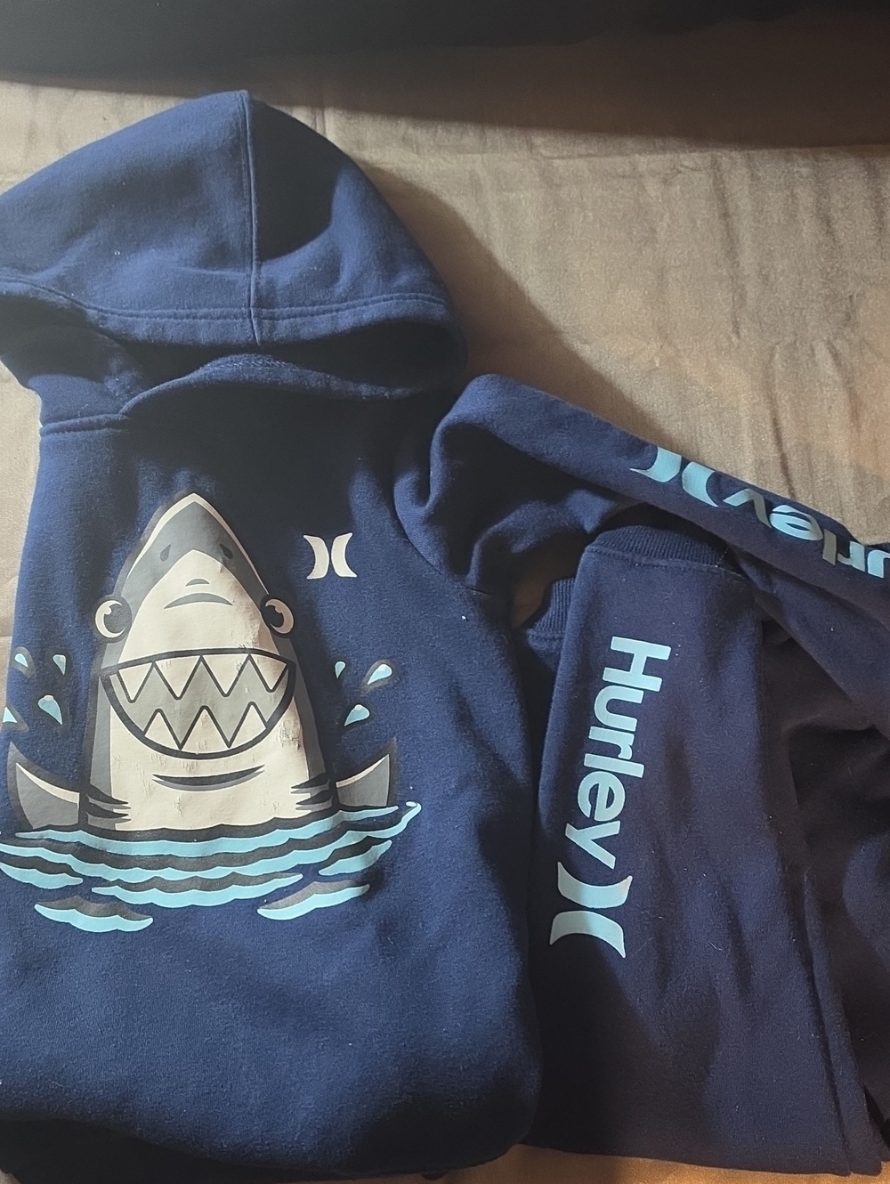 Hurley Navy & Light Blue Shark Graphic Pullover Hoodie